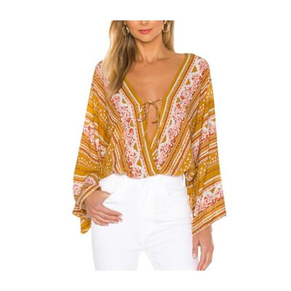 Intimately Free People Womens Gold Patterned Blouse Bodysuit NEW Size XS - Picture 12 of 15